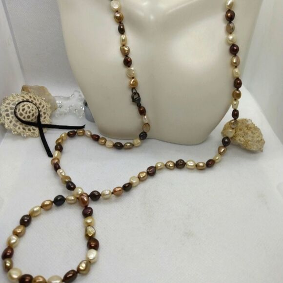 ❤️Luxurious long length freshwater natural pearls authentic‎ 925 sterling silver